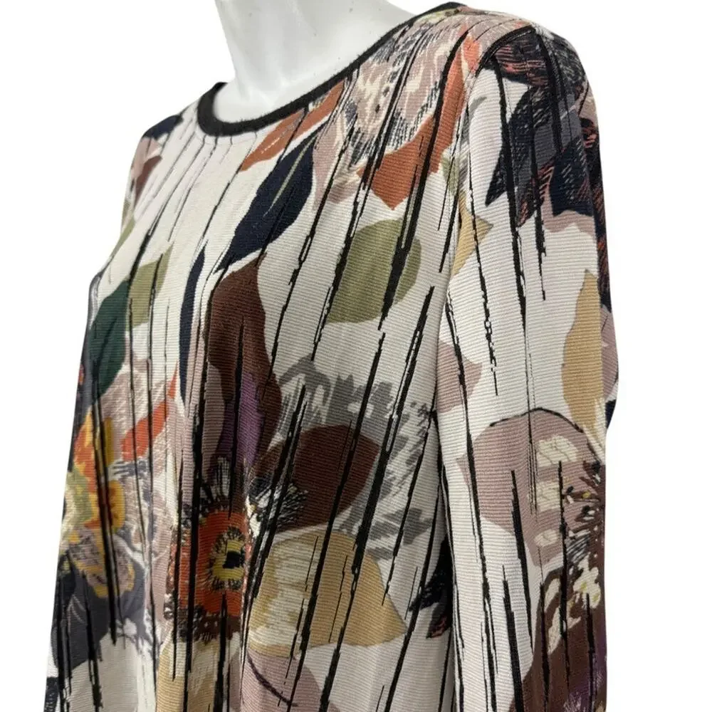 John Mark Womens Floral Long Sleeve Oversized Longline Pullover Sweater sz M